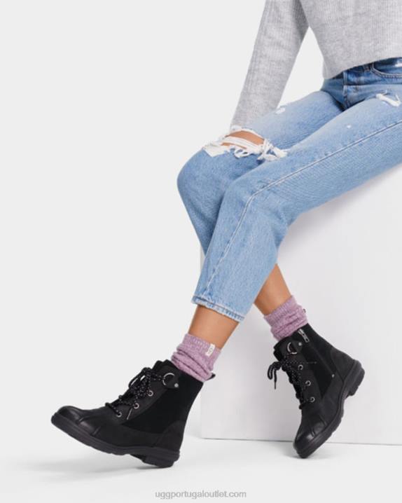 couro preto pato Habsburgo UGG 20TJ735 mulheres