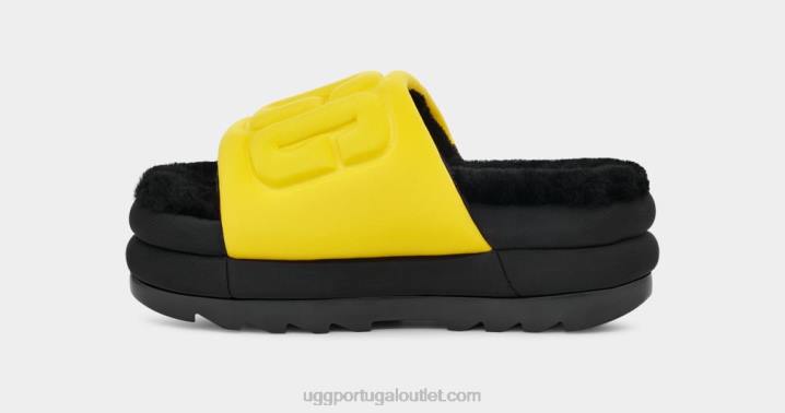 canário/preto maxi slide gráfico UGG 20TJ757 mulheres
