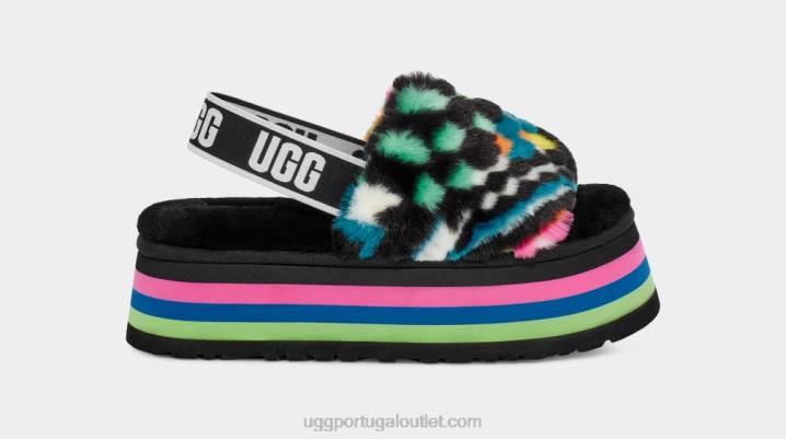 preto multi slide de cheques de discoteca UGG 20TJ58 mulheres