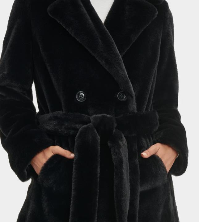 tinta preta lucinda casaco longo de pele falsa UGG 20TJ1190 mulheres