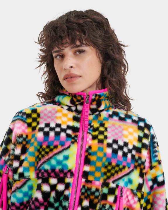 cheques múltiplos pretos marlene Jaqueta de pele fake com estampa xadrez UGG 20TJ182 mulheres