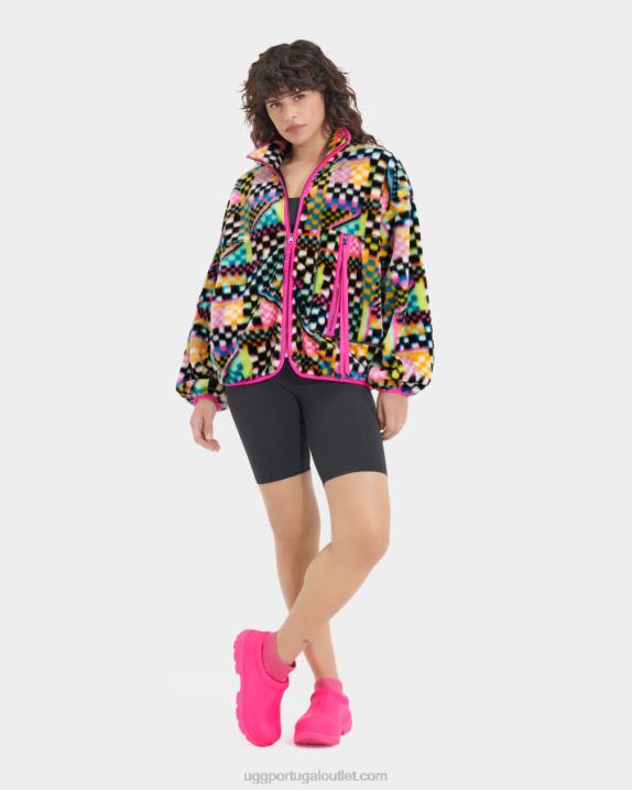 cheques múltiplos pretos marlene Jaqueta de pele fake com estampa xadrez UGG 20TJ182 mulheres